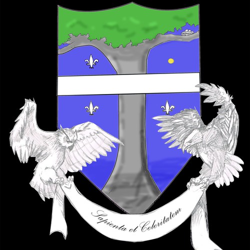 Pencil artwork with the title 'Crest Design Rough'