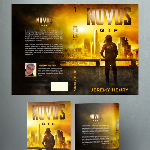 Post-apocalyptic book cover with the title 'NOVUS GIF'