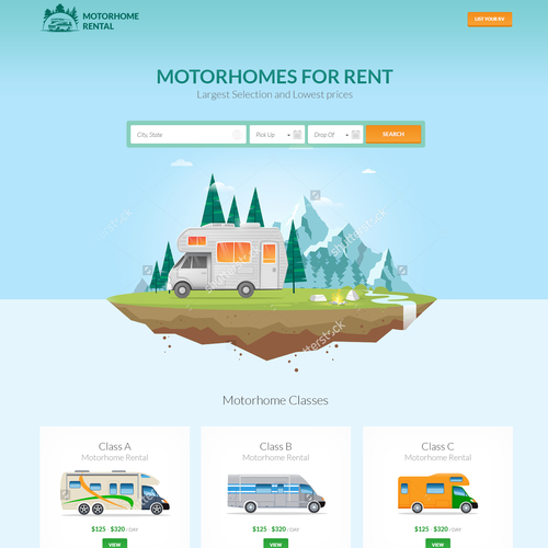 Illustration website with the title 'RV Rental website'