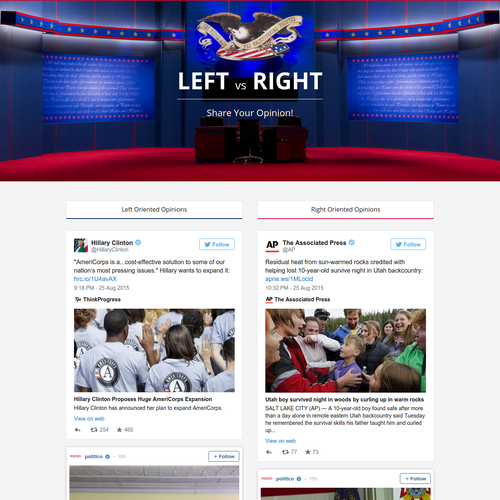 Political design with the title 'Left vs Right political opinion. '
