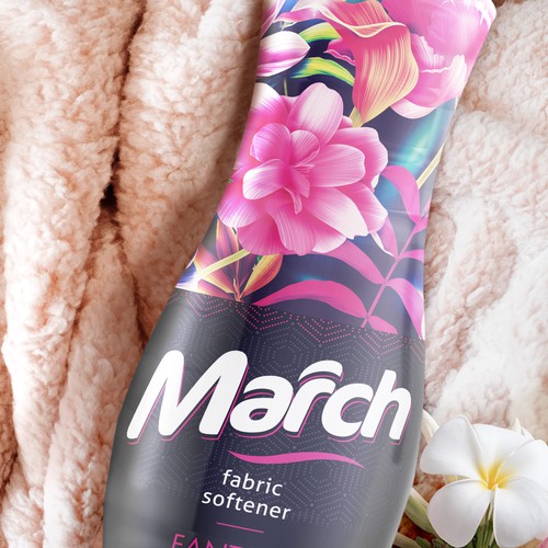 Liquid design with the title 'March fabric softener packaging design'