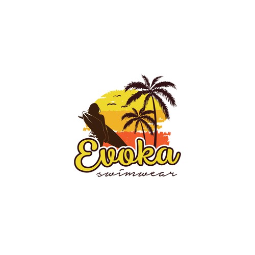 Beachwear design with the title 'EVOKA SWIMWEAR'