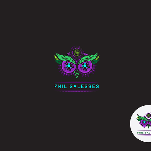 Kaleidoscope logo with the title 'Create an owl on LSD (a psychedelic drug) logo for a consulting business'