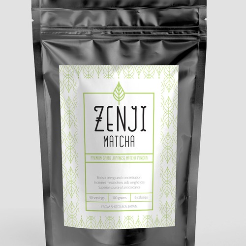 Green tea label with the title 'Zenji Matcha'