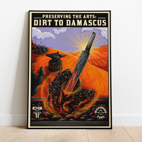 Metal illustration with the title 'Vintage Poster design for Dirt To Damascus'