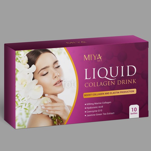 Skincare packaging with the title 'Liquid Collagen Drink'
