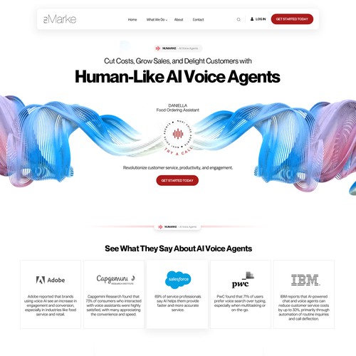 Artificial intelligence website with the title 'AI Voice Agents Web Page Design'