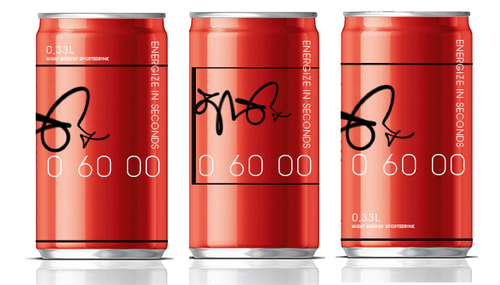 Energy drink label with the title 'Product label for "60 seconds" ENERGY DRINK. Guaranteed to award the prize!'