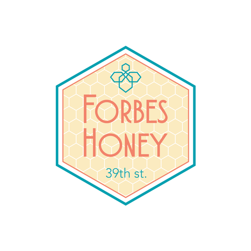 Honeycomb logo with the title 'Retro-modern logo design for a family-owned apiary'