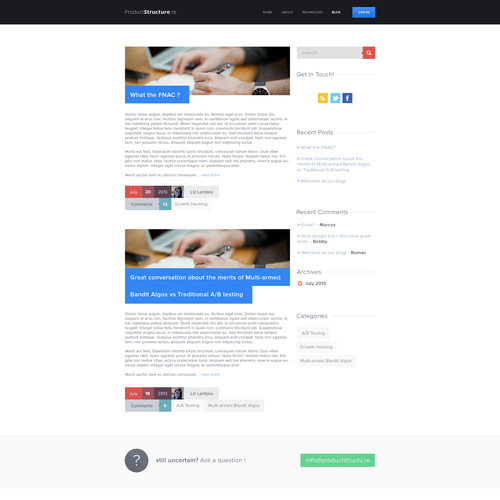 Flat website with the title 'Product Structure'