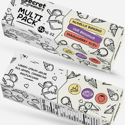 Ice cream packaging with the title 'Ice cream multi pack box design '