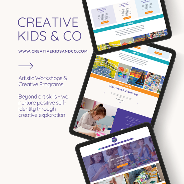 Creative website with the title 'Creative Kids & Co - Artistic Workshops Website Design'