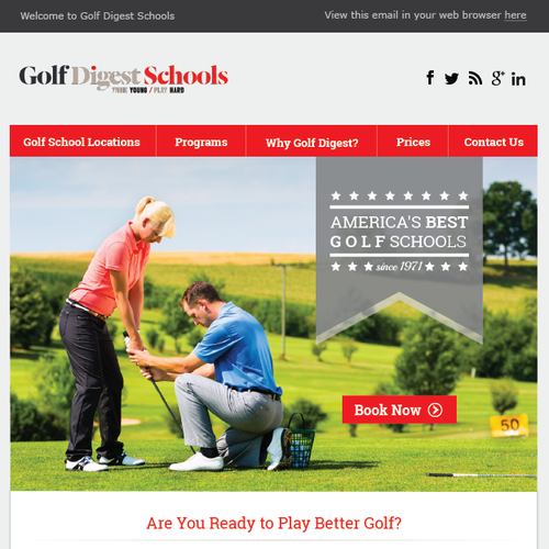 Newsletter design with the title 'Golf Digest School Email tempalte'