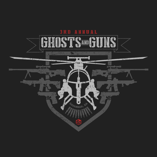 Military design with the title 'Logo design for Ghosts and Guns'