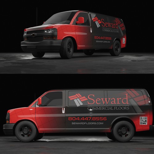 Vehicle graphic design with the title 'Van Wrap for Seward commercial floors'