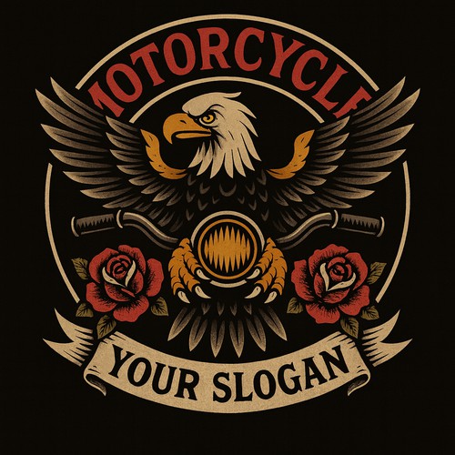 Biker t-shirt with the title 'Vintage Motorcycle Emblem Eagle and Roses (Design Available For Sale)'