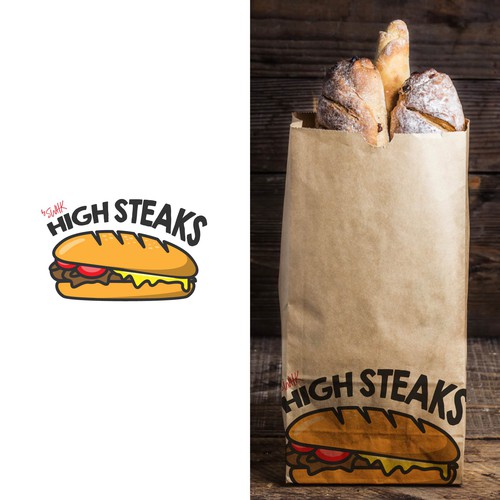 Sandwich shop logo with the title 'high steaks logo'