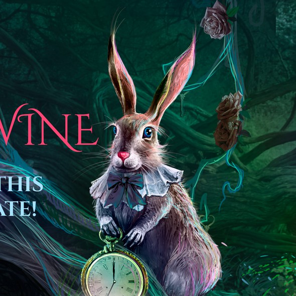 Invitation artwork with the title 'Invite illustration that is Alice in Wonderland themed. Part II'