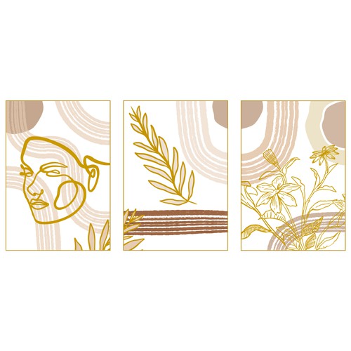 Gold illustration with the title 'Minimalistic designs for a printings' serie'