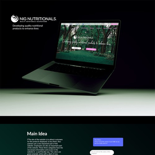 Startup website with the title 'Dairy Nutritional Products'