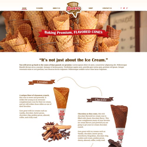 Homepage website with the title 'Landing Page Design for Gooties Cones'