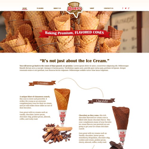 Fun website with the title 'Landing Page Design for Gooties Cones'