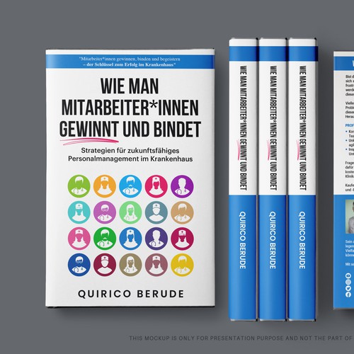 Graphic book cover with the title 'WIE MAN MITARBEITER*INNEN GEWINNT UND BINDET'