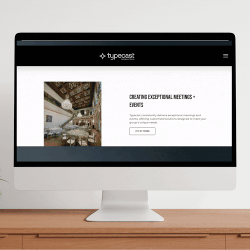 Event planning design with the title 'Website Redesign for Meeting + Event Planner'