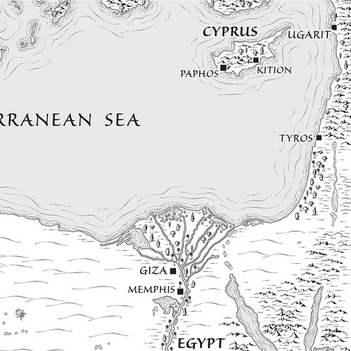 Map illustration with the title 'Map for Fantasy Novel'