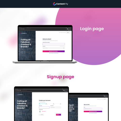 Onboarding design with the title 'Onboarding Login/Signup Flow'