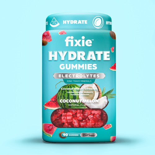Gummy packaging with the title 'Hydrated gummy vitamin'