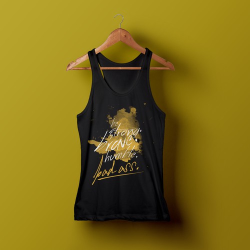 Gold t-shirt with the title 'T-Shirt Design "Be Strong"'