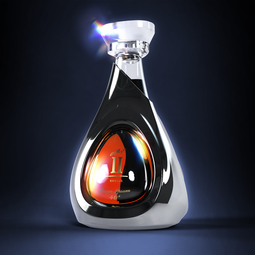 Liquor packaging with the title 'Albert II Conceptual design for a Cognac Bottle (Seventh iteration)'