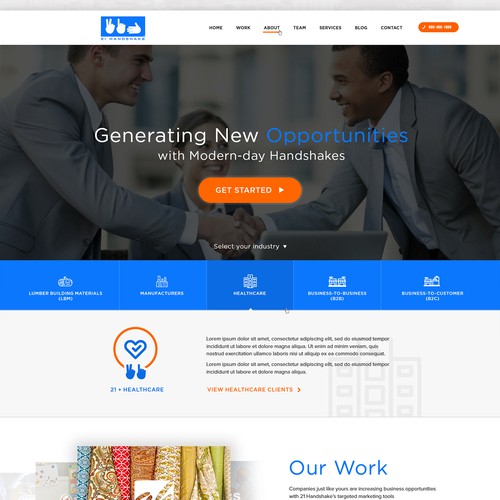 Minimalist website with the title '21 HandShake'