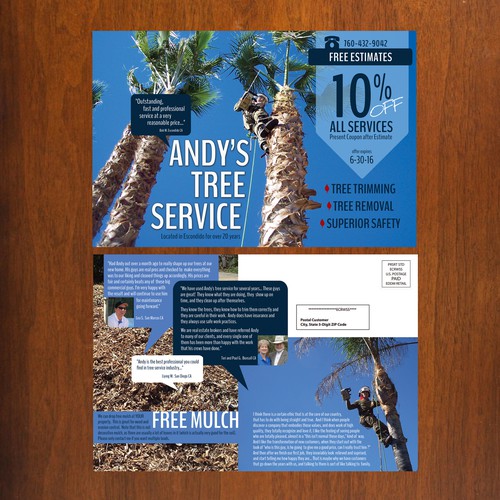 Coupon design with the title 'Andy's Tree Service postcard'