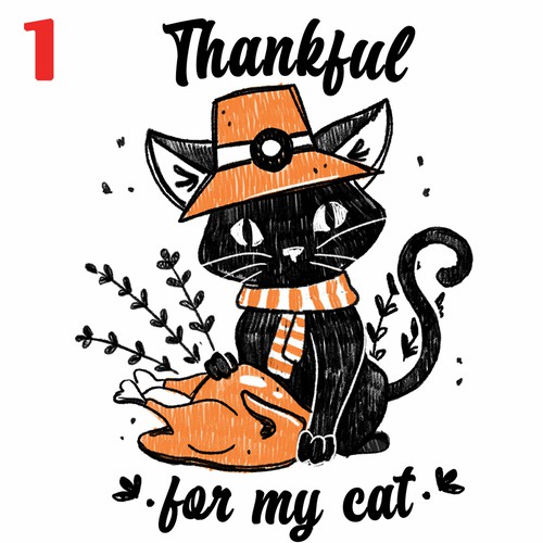 Cat t-shirt with the title 'Thanksgiving Cat Theme Illustration'