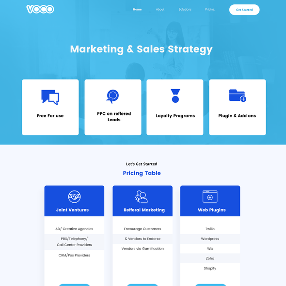 Pricing website with the title 'Web page for Voco'