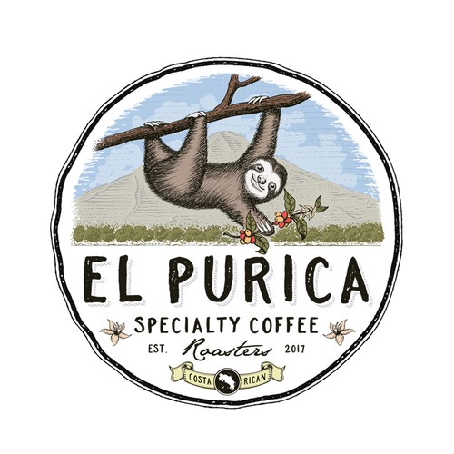 Sloth logo with the title 'El purica coffee roasters'