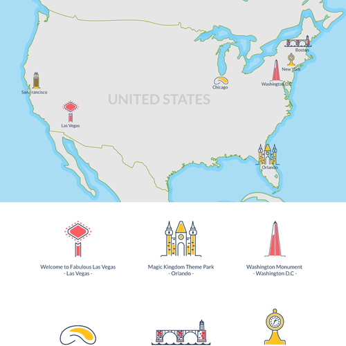 Beautiful artwork with the title 'Beautiful vector illustrated US tourism map.'