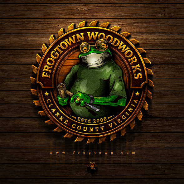 Saw blade design with the title 'Frogtown Woodworks'