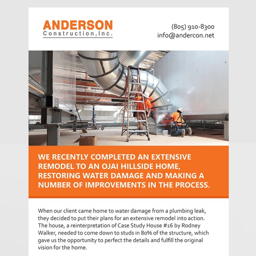 Newsletter design with the title 'Email template for a construction company'