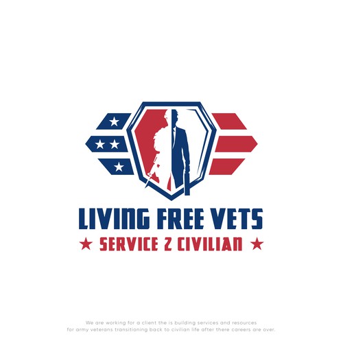Soldier logo with the title 'Masculine and Professional Logo for Living Free Vets'