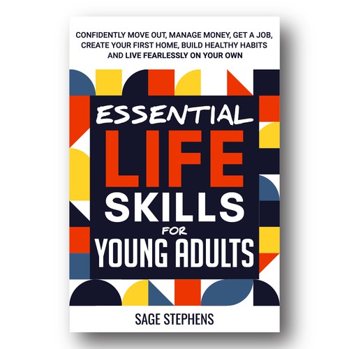 Couch design with the title 'Essential Life Skills for Young Adults'