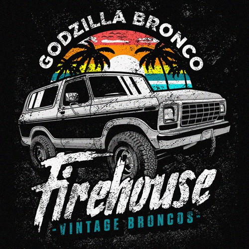 Automotive t-shirt with the title ' Ford Bronco Godzilla'