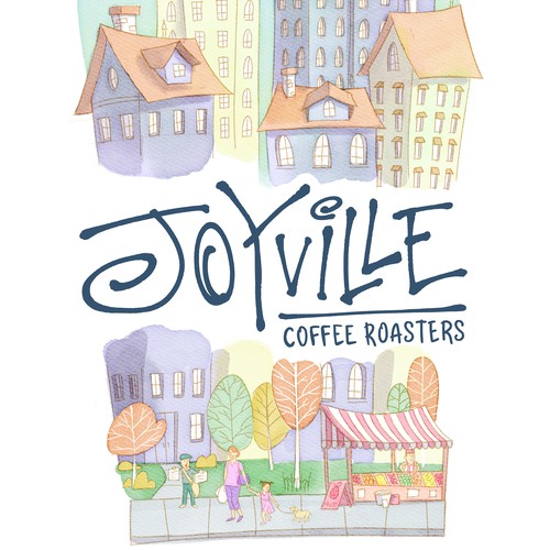 Coffee illustration with the title 'Watercolor cityscape for coffee brand'