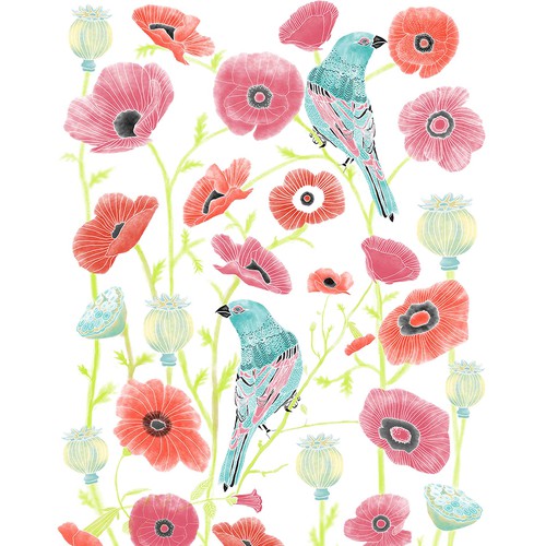 Fauna design with the title 'Modern Bird and Flower illustration'