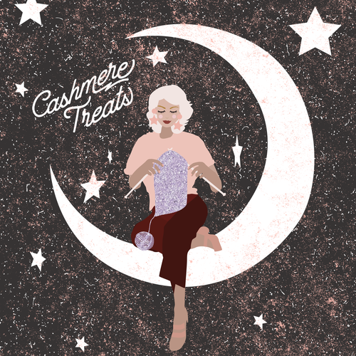 Fashion illustration with the title 'Sticker Design for Cashmere Treats'