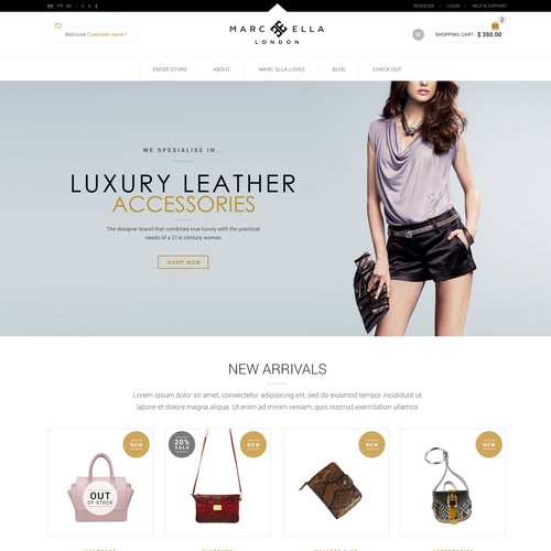Retail website with the title 'Marc Ella Website Design'