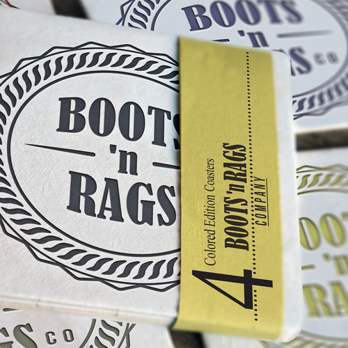 Heraldic logo with the title 'BOOTS 'N RAGS COMPANY'
