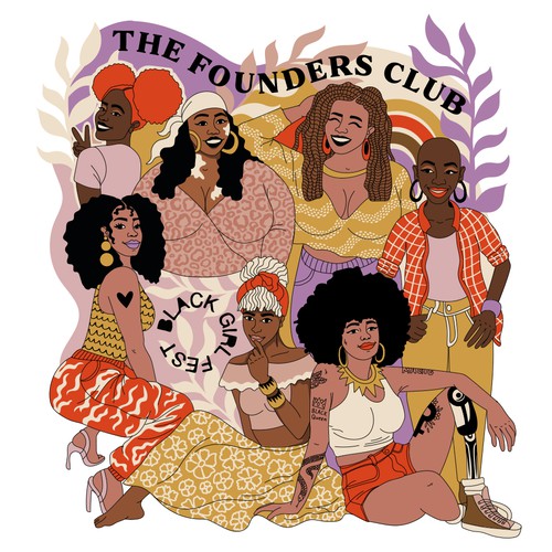 Bright colors artwork with the title 'BLACK GIRL FEST. The Founders Club'